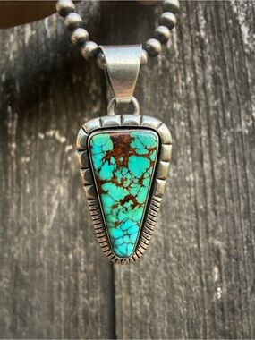Vintage Turquoise Sterling Silver Pendant by Navajo Silversmith Mike Thompson